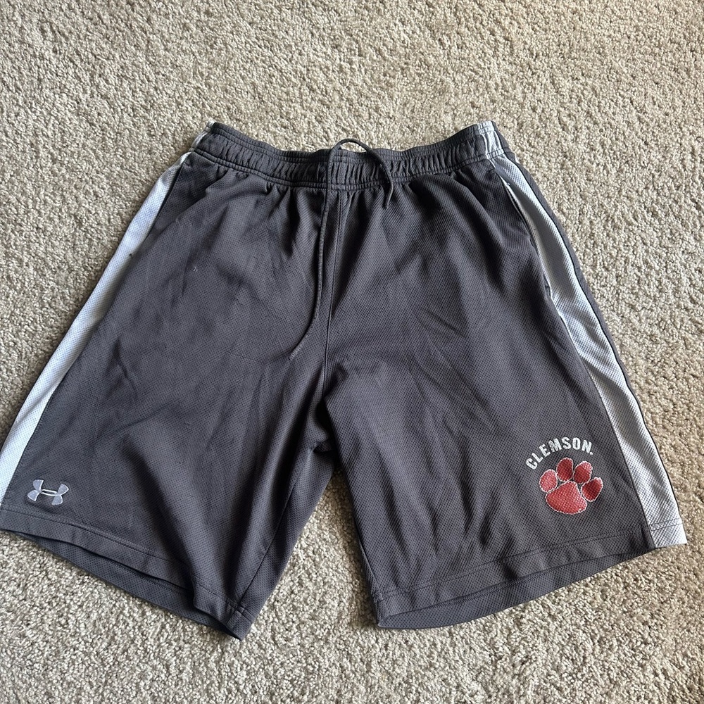 Clemson Under Armour Gray Athletic Shorts with Elastic Waistband